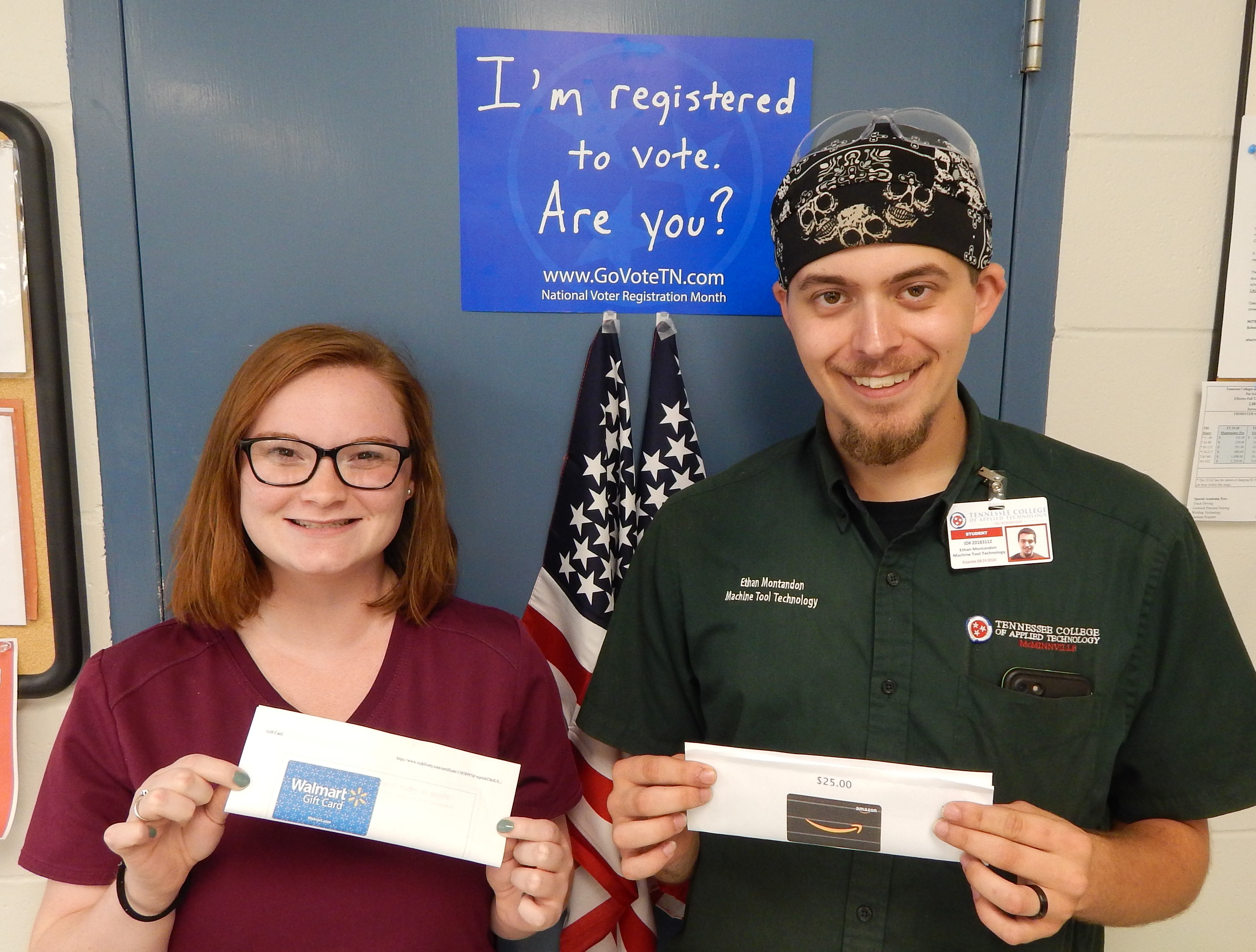 Gift card winners: Jaidyn Huggins, Practical Nursing; and Ethan Montandon, Machine Tool Technology